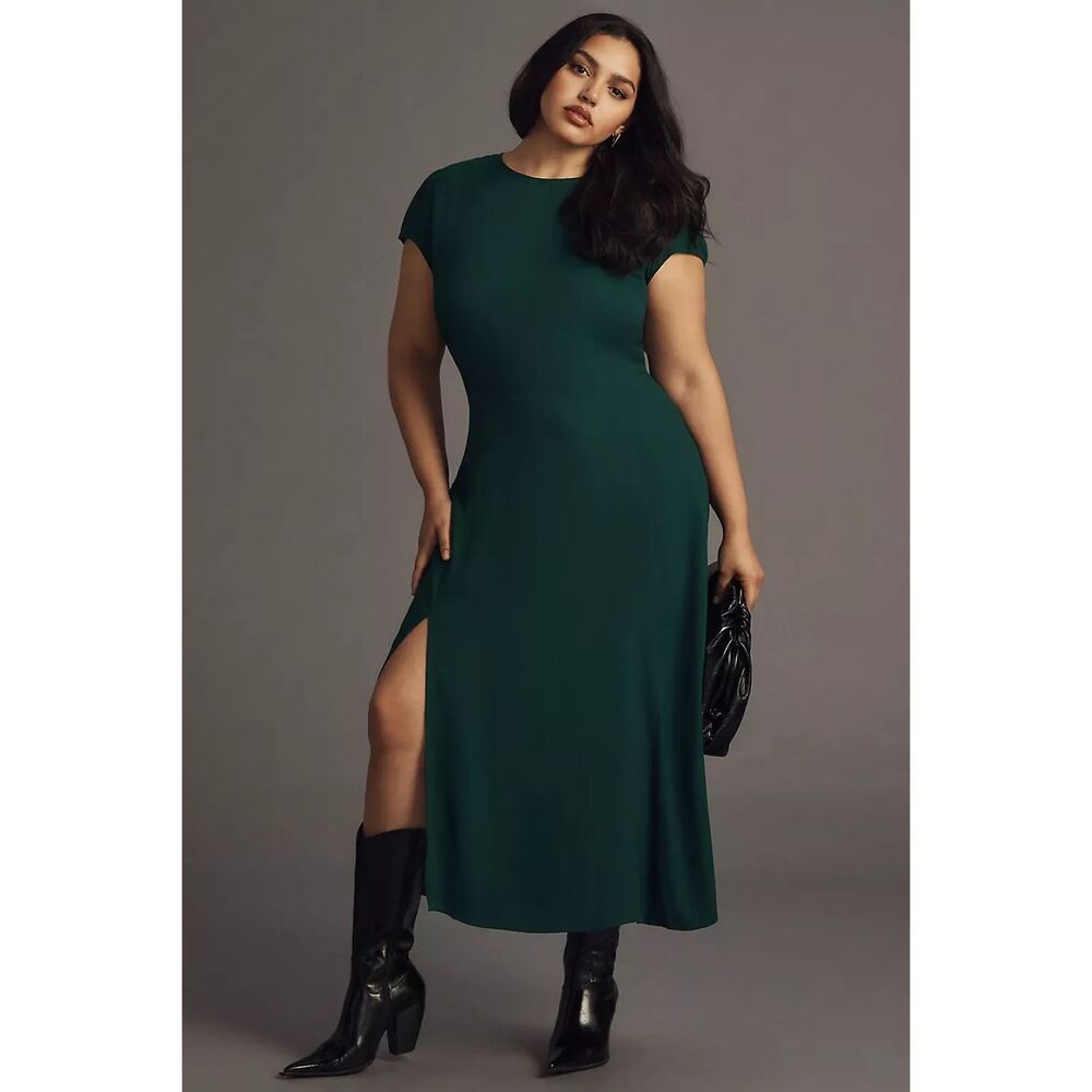 REFORMATION Gavin Dress NWT Dark Green Slit Midi Dress Sz 16